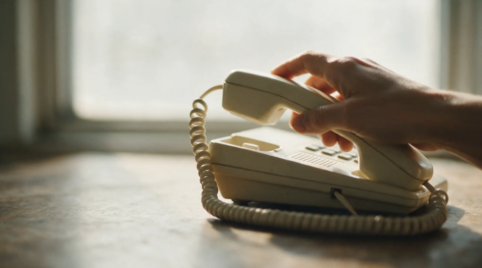Ein Telefonhörer wird vom Apparat abgehoben